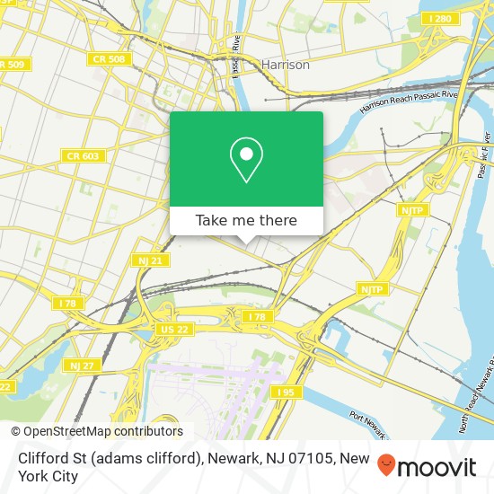 Mapa de Clifford St (adams clifford), Newark, NJ 07105