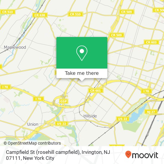 Mapa de Campfield St (rosehill campfield), Irvington, NJ 07111