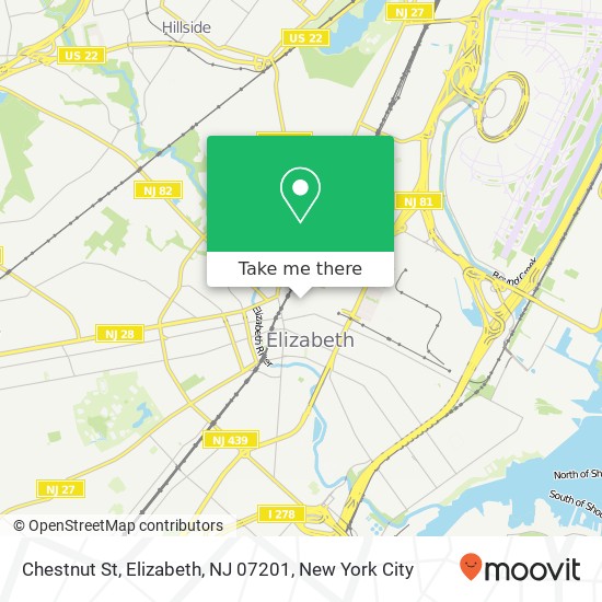 Mapa de Chestnut St, Elizabeth, NJ 07201
