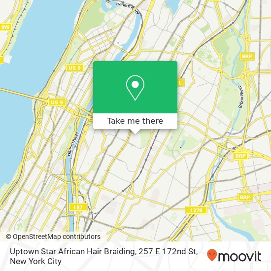 Mapa de Uptown Star African Hair Braiding, 257 E 172nd St