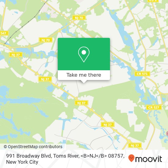 Mapa de 991 Broadway Blvd, Toms River, <B>NJ< / B> 08757