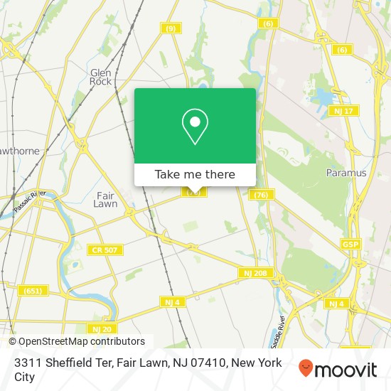 Mapa de 3311 Sheffield Ter, Fair Lawn, NJ 07410