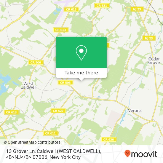 Mapa de 13 Grover Ln, Caldwell (WEST CALDWELL), <B>NJ< / B> 07006