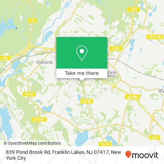 Mapa de 839 Pond Brook Rd, Franklin Lakes, NJ 07417