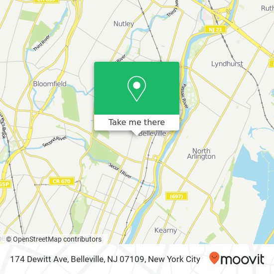 Mapa de 174 Dewitt Ave, Belleville, NJ 07109