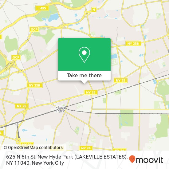 Mapa de 625 N 5th St, New Hyde Park (LAKEVILLE ESTATES), NY 11040