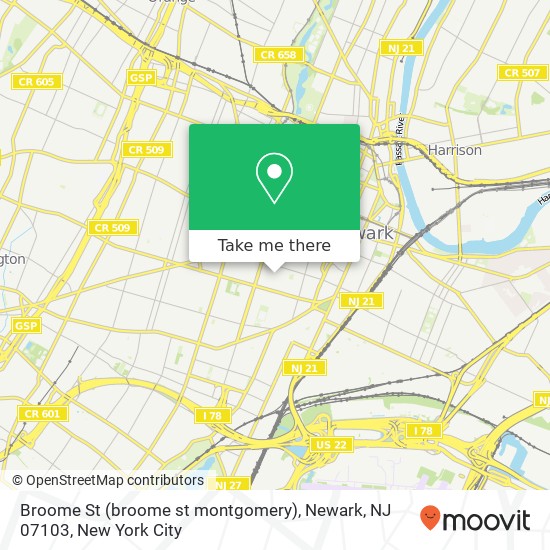Mapa de Broome St (broome st montgomery), Newark, NJ 07103