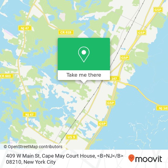 Mapa de 409 W Main St, Cape May Court House, <B>NJ< / B> 08210