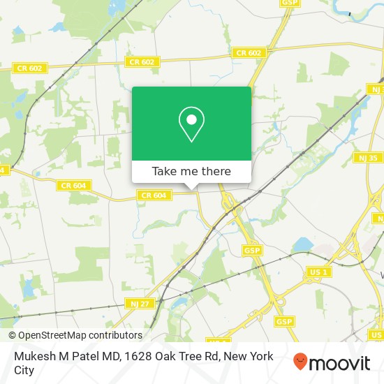 Mapa de Mukesh M Patel MD, 1628 Oak Tree Rd