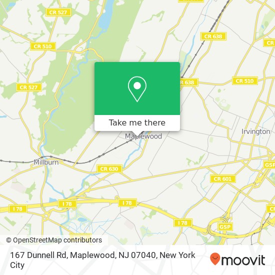 Mapa de 167 Dunnell Rd, Maplewood, NJ 07040