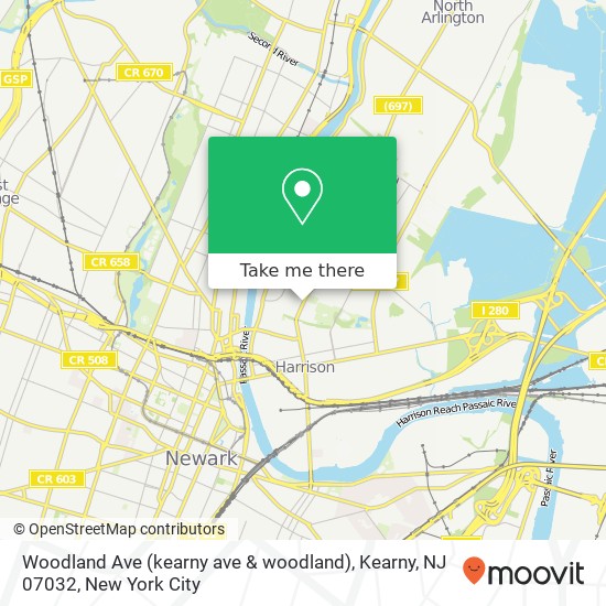 Mapa de Woodland Ave (kearny ave & woodland), Kearny, NJ 07032