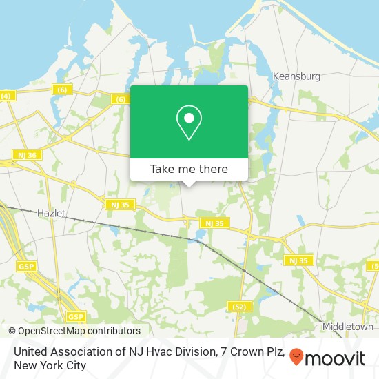 United Association of NJ Hvac Division, 7 Crown Plz map