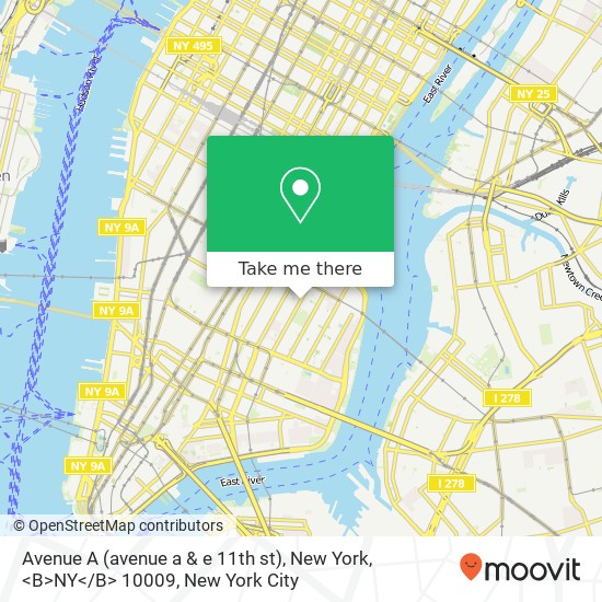 Mapa de Avenue A (avenue a & e 11th st), New York, <B>NY< / B> 10009