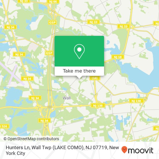 Mapa de Hunters Ln, Wall Twp (LAKE COMO), NJ 07719