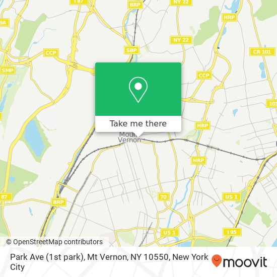 Mapa de Park Ave (1st park), Mt Vernon, NY 10550