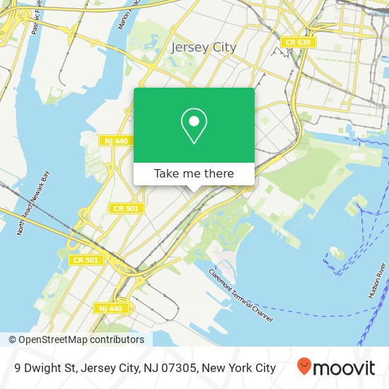 Mapa de 9 Dwight St, Jersey City, NJ 07305
