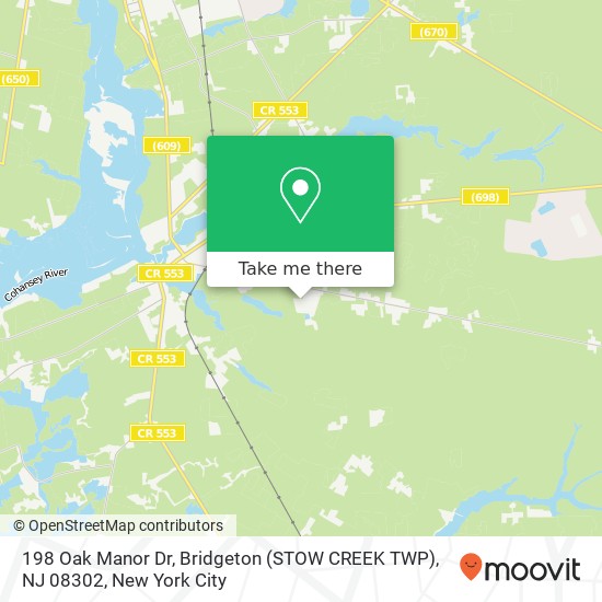 Mapa de 198 Oak Manor Dr, Bridgeton (STOW CREEK TWP), NJ 08302