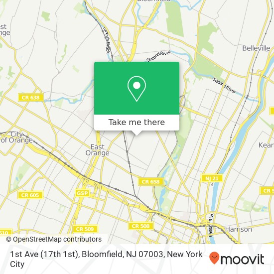 Mapa de 1st Ave (17th 1st), Bloomfield, NJ 07003