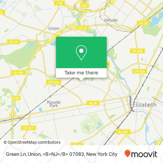 Mapa de Green Ln, Union, <B>NJ< / B> 07083