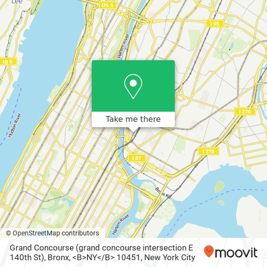 Mapa de Grand Concourse (grand concourse intersection E 140th St), Bronx, <B>NY< / B> 10451