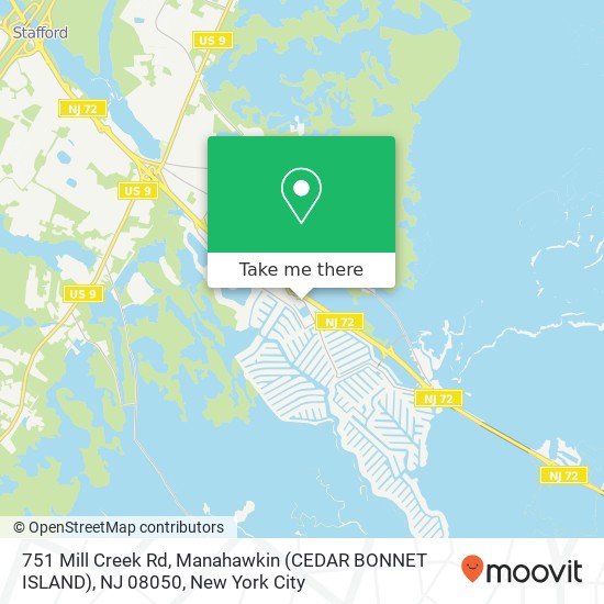 Mapa de 751 Mill Creek Rd, Manahawkin (CEDAR BONNET ISLAND), NJ 08050