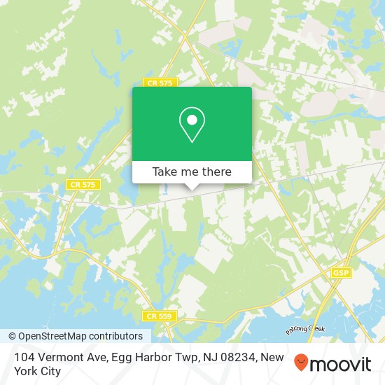 Mapa de 104 Vermont Ave, Egg Harbor Twp, NJ 08234