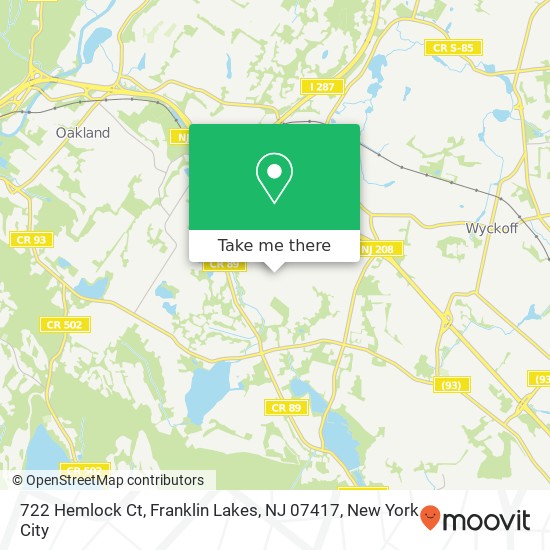 Mapa de 722 Hemlock Ct, Franklin Lakes, NJ 07417