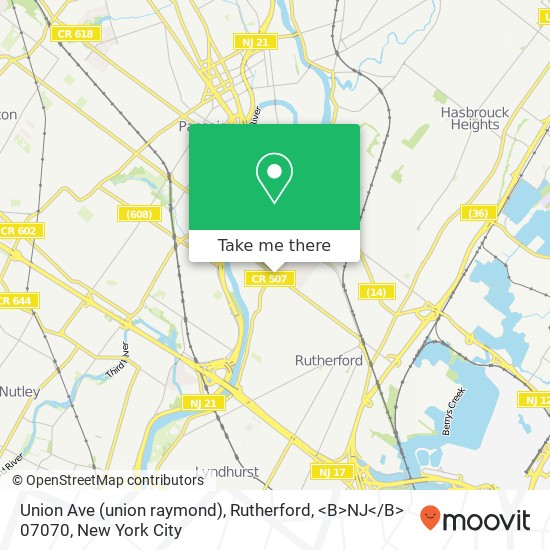 Union Ave (union raymond), Rutherford, <B>NJ< / B> 07070 map