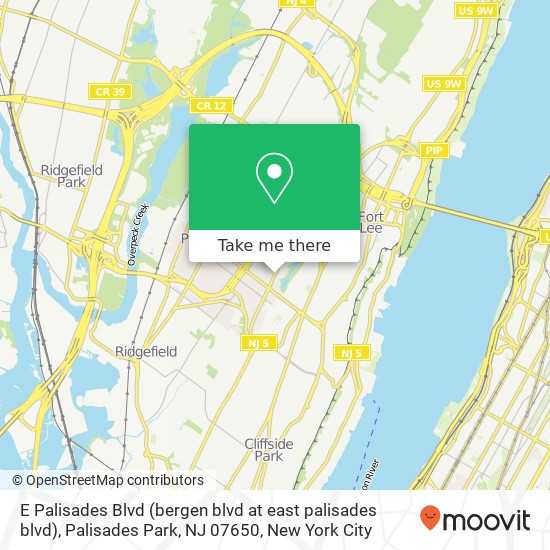 Mapa de E Palisades Blvd (bergen blvd at east palisades blvd), Palisades Park, NJ 07650