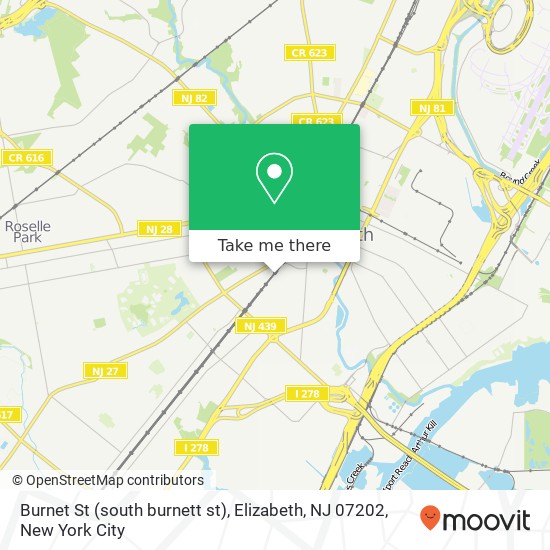 Mapa de Burnet St (south burnett st), Elizabeth, NJ 07202