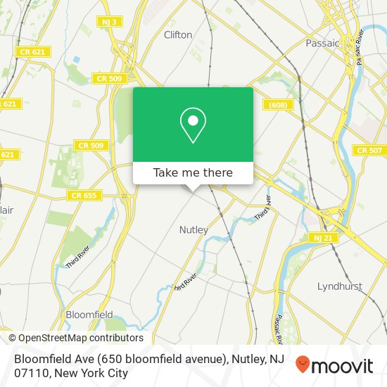 Mapa de Bloomfield Ave (650 bloomfield avenue), Nutley, NJ 07110