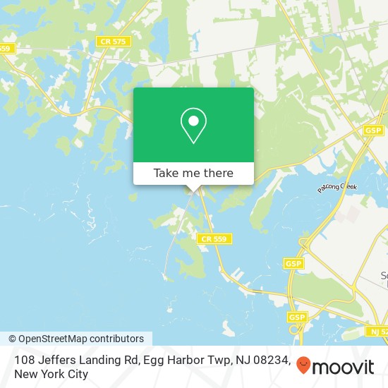 Mapa de 108 Jeffers Landing Rd, Egg Harbor Twp, NJ 08234