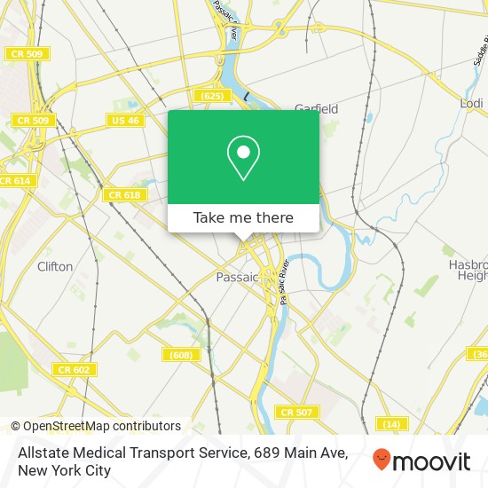 Mapa de Allstate Medical Transport Service, 689 Main Ave