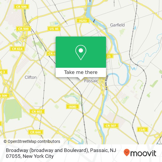 Mapa de Broadway (broadway and Boulevard), Passaic, NJ 07055