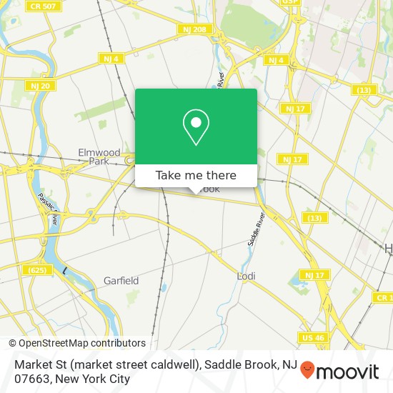 Mapa de Market St (market street caldwell), Saddle Brook, NJ 07663