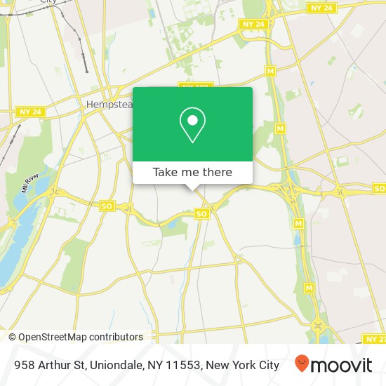 Mapa de 958 Arthur St, Uniondale, NY 11553