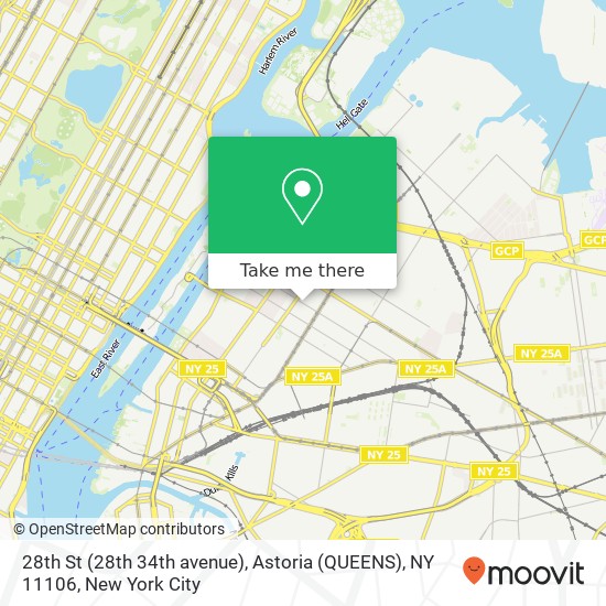 Mapa de 28th St (28th 34th avenue), Astoria (QUEENS), NY 11106