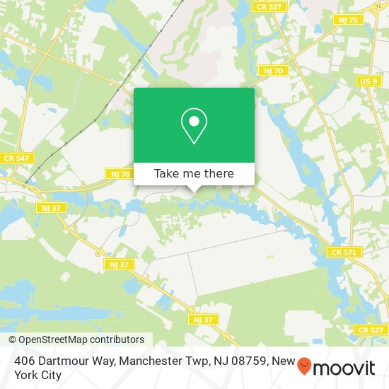 Mapa de 406 Dartmour Way, Manchester Twp, NJ 08759