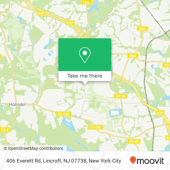Mapa de 406 Everett Rd, Lincroft, NJ 07738