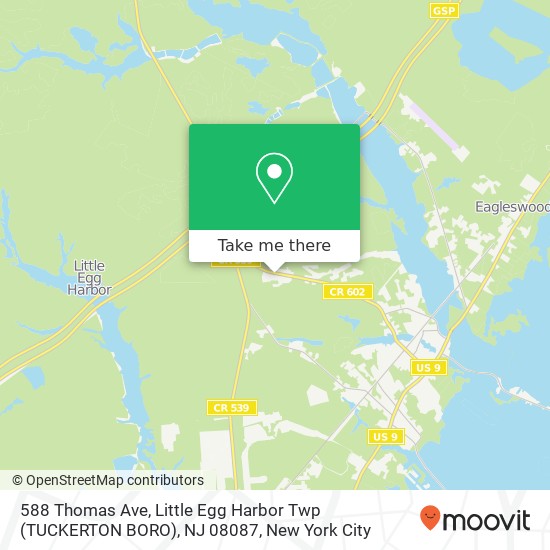 Mapa de 588 Thomas Ave, Little Egg Harbor Twp (TUCKERTON BORO), NJ 08087