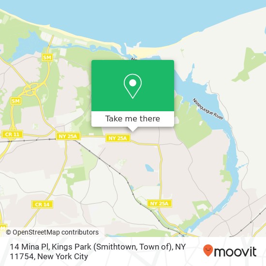 Mapa de 14 Mina Pl, Kings Park (Smithtown, Town of), NY 11754