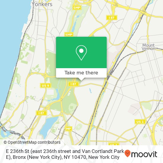 Mapa de E 236th St (east 236th street and Van Cortlandt Park E), Bronx (New York City), NY 10470