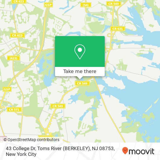 Mapa de 43 College Dr, Toms River (BERKELEY), NJ 08753