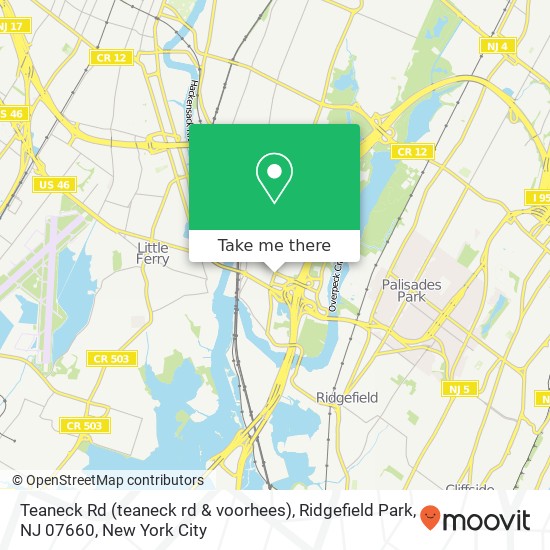 Mapa de Teaneck Rd (teaneck rd & voorhees), Ridgefield Park, NJ 07660