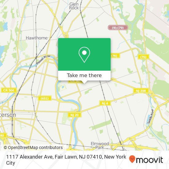 Mapa de 1117 Alexander Ave, Fair Lawn, NJ 07410