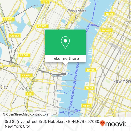 Mapa de 3rd St (river street 3rd), Hoboken, <B>NJ< / B> 07030