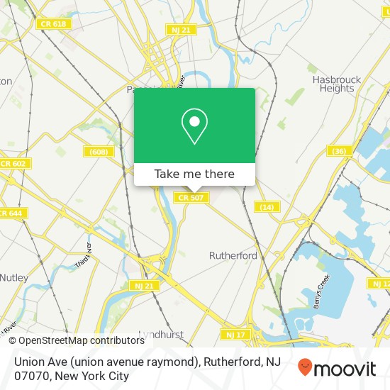 Union Ave (union avenue raymond), Rutherford, NJ 07070 map