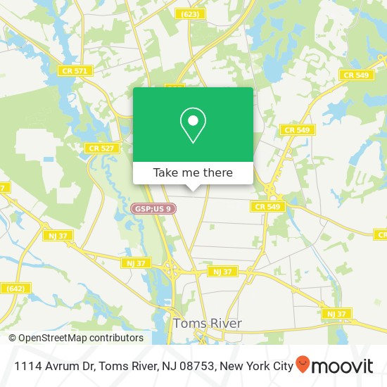 Mapa de 1114 Avrum Dr, Toms River, NJ 08753