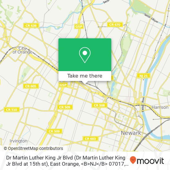 Mapa de Dr Martin Luther King Jr Blvd (Dr Martin Luther King Jr Blvd at 15th st), East Orange, <B>NJ< / B> 07017