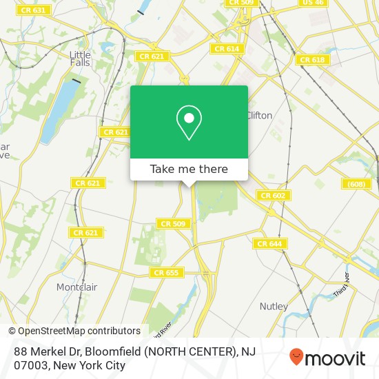 Mapa de 88 Merkel Dr, Bloomfield (NORTH CENTER), NJ 07003